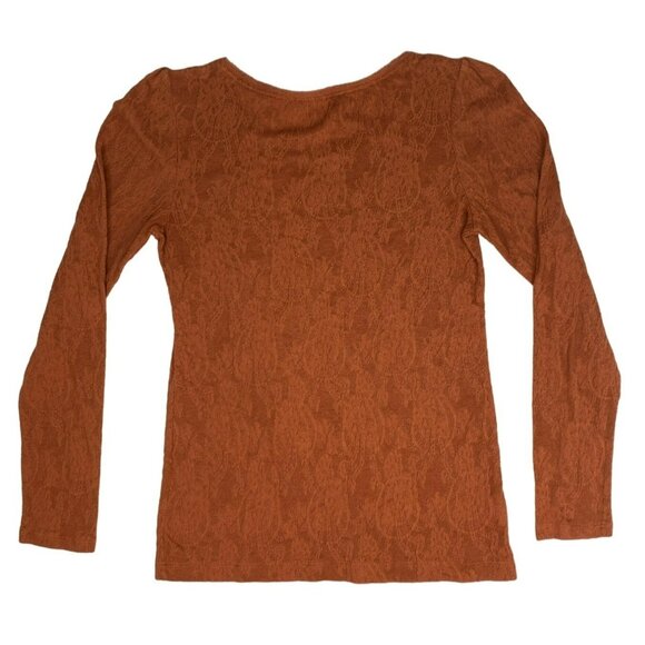 Loft Women's Leg of Mutton Sleeve Patterned Top S Orange Cotton Polyester Fall - Picture 2 of 4
